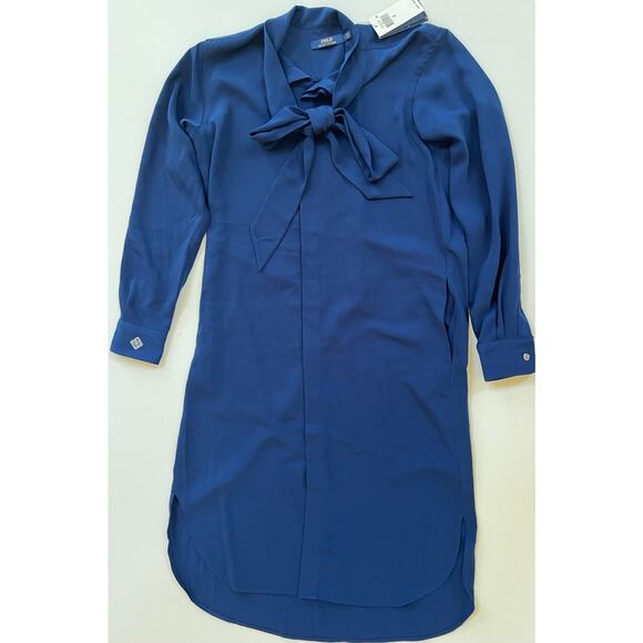 Polo Ralph Lauren Women's Tie Neck Long Sleeve Shirtdress Blue Size 8 $298 NWT - Picture 10 of 16